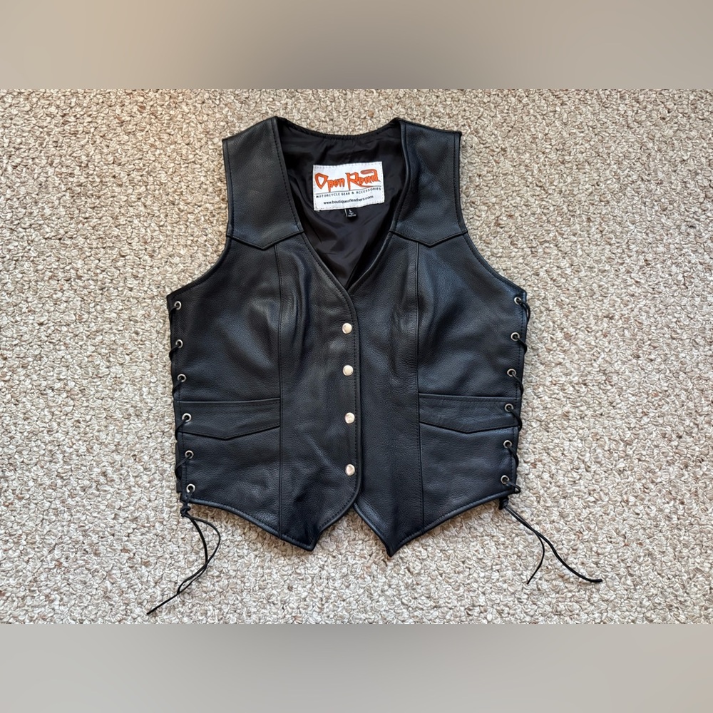 Open Road 100% Leather Women's Motorcycle Club-Style Vest Size Large